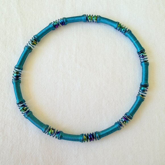 Aqua Blue Coiled Beaded Bracelet - Picture 2 of 3